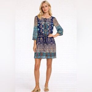 Body Central Boho Mini Dress Blue Multi Small Like New